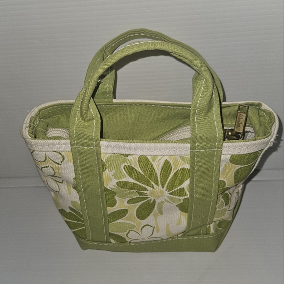 New Vintage 90s L.L. Bean Boat&Tote Green Floral Print Mini Tote Bag with Zipper - Picture 2 of 9